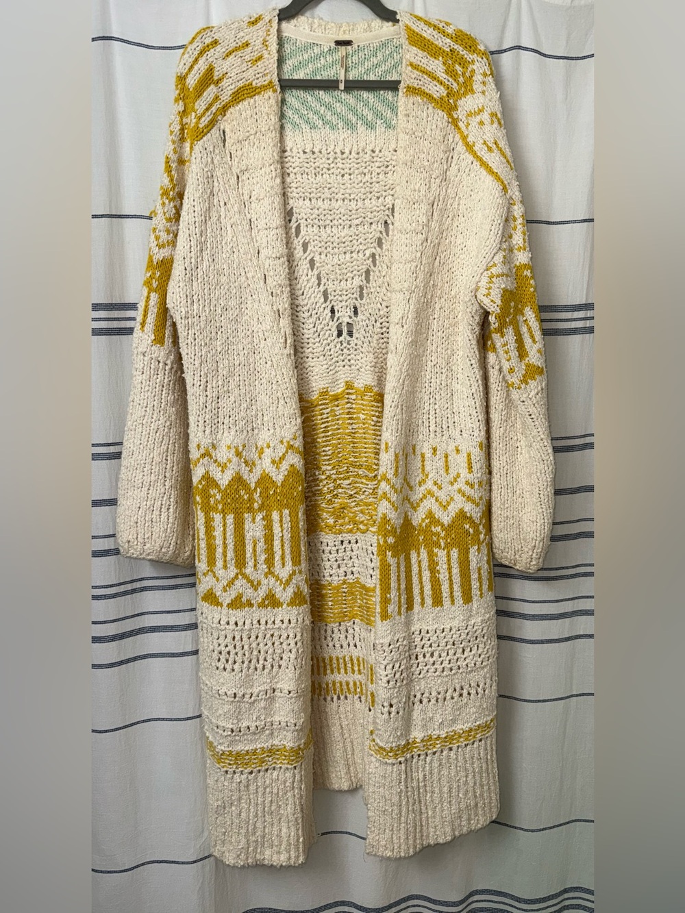 Free People • Astrid knit midi cardigan in a cream and yellow colorway • Size M